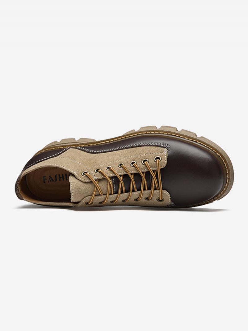 Chaussures Habillées Pour Hommes Bout Rond Moderne À Lacets Cuir Pu - Marron Foncé