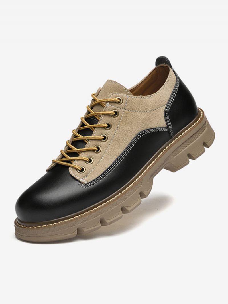 Chaussures Habillées Pour Hommes Bout Rond Moderne À Lacets Cuir Pu - Noir