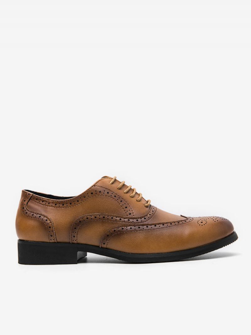 Chaussures Habillées Pour Hommes Bout Rond Oxford À Lacets Marié - Marron Café