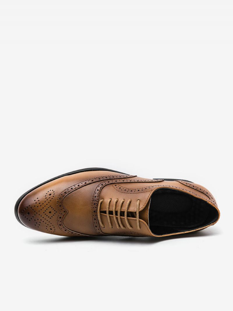 Chaussures Habillées Pour Hommes Bout Rond Oxford À Lacets Marié - Marron Café