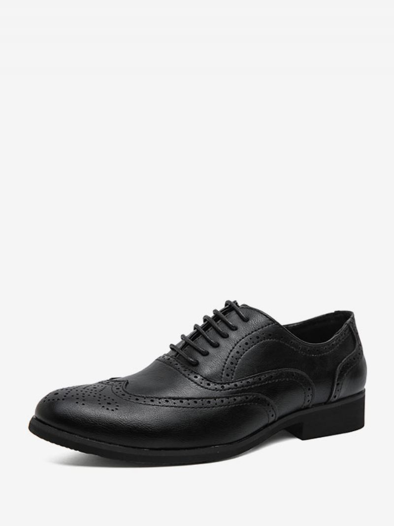 Chaussures Habillées Pour Hommes Bout Rond Oxford À Lacets Marié - Noir