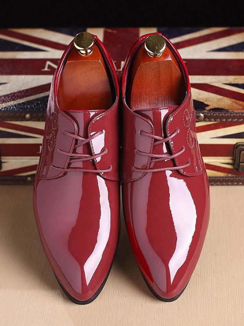 Chaussures Habillées Pour Hommes Cuir Pu À Bout Pointu Moderne - Rouge