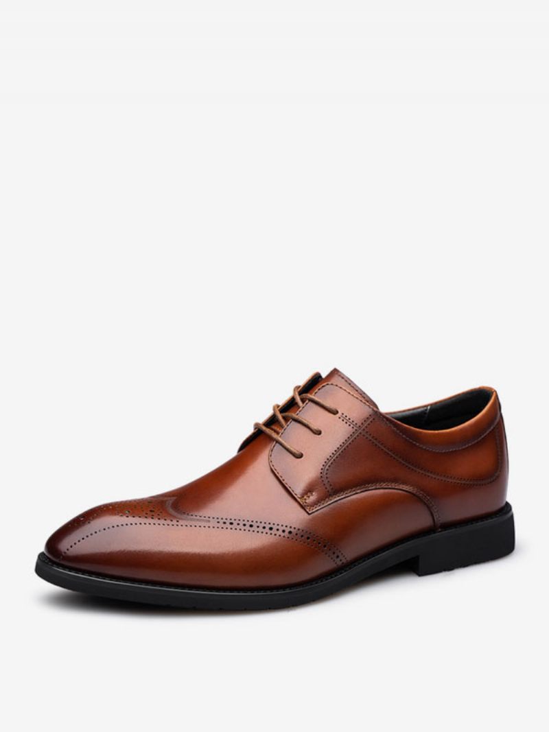 Chaussures Habillées Pour Hommes Cuir Pu Réglable À Bout Rond Moderne - Marron Café