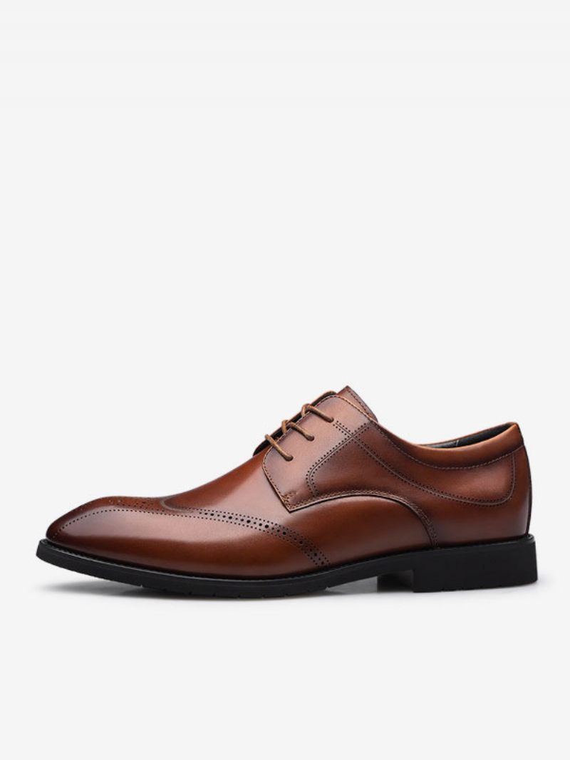 Chaussures Habillées Pour Hommes Cuir Pu Réglable À Bout Rond Moderne - Marron Café