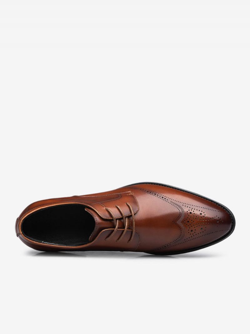 Chaussures Habillées Pour Hommes Cuir Pu Réglable À Bout Rond Moderne - Marron Café