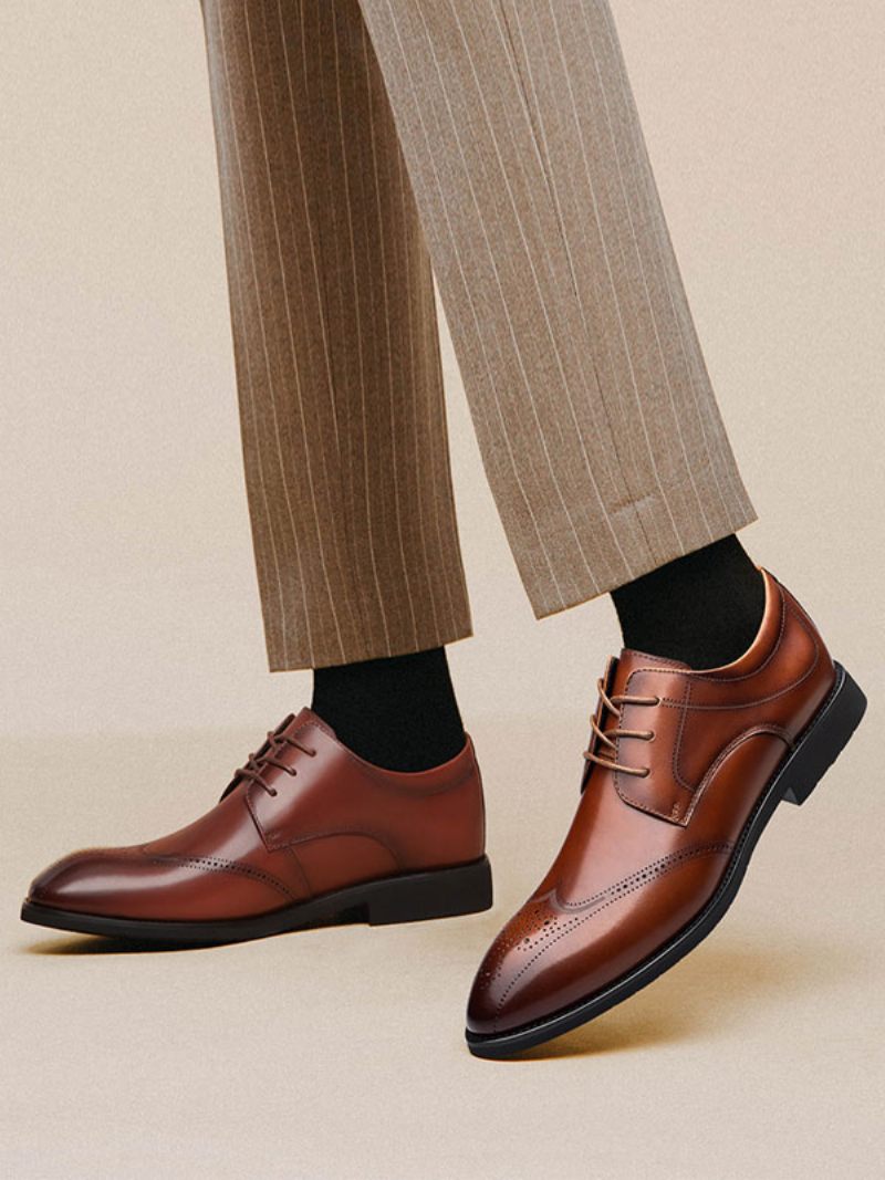 Chaussures Habillées Pour Hommes Cuir Pu Réglable À Bout Rond Moderne - Marron Café