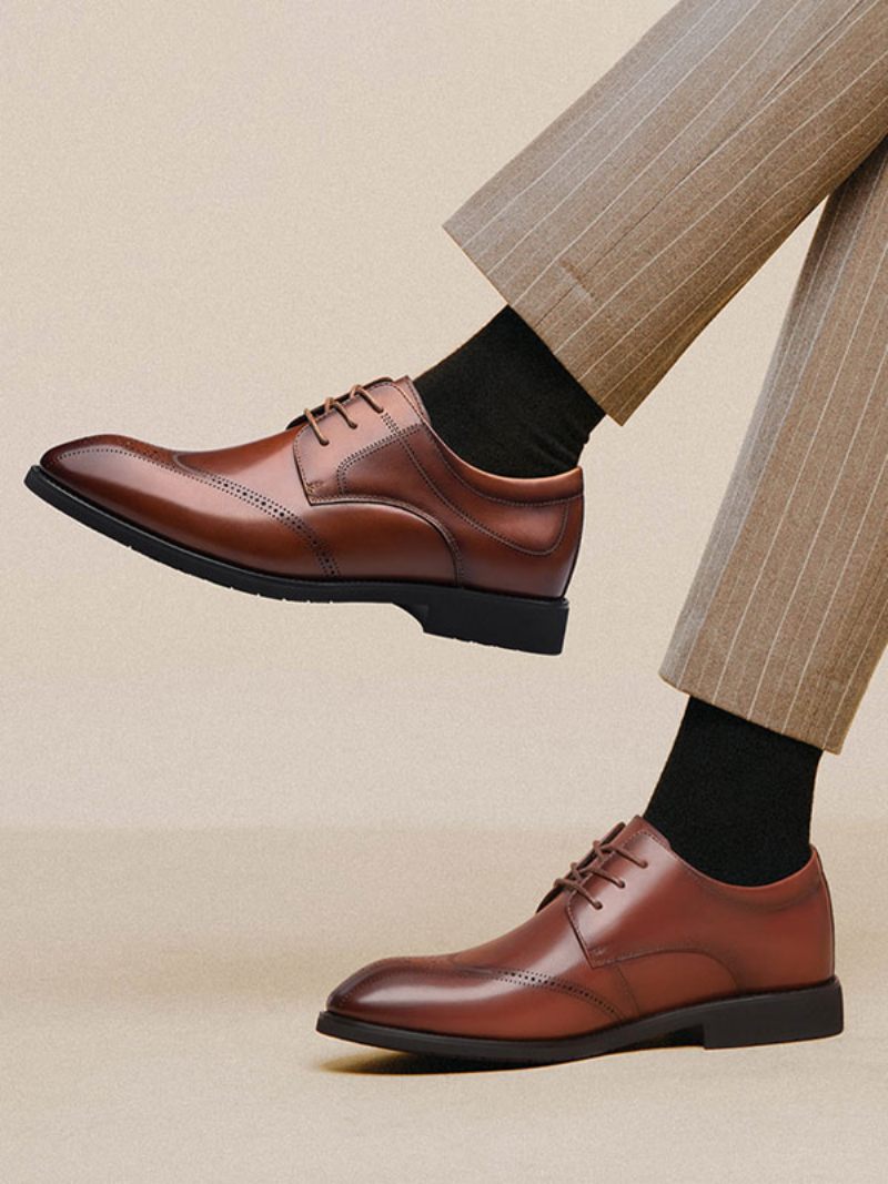 Chaussures Habillées Pour Hommes Cuir Pu Réglable À Bout Rond Moderne - Marron Café