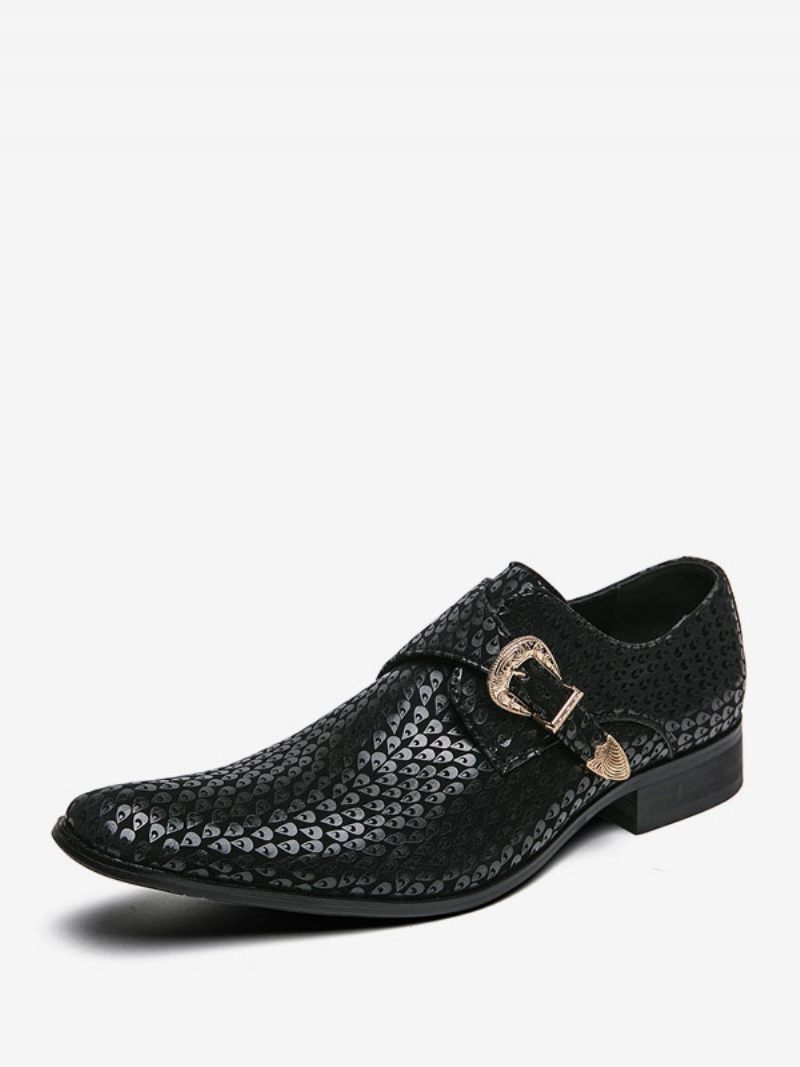 Chaussures Habillées Pour Hommes Élégantes À Bout Carré Cuir Pu - Noir