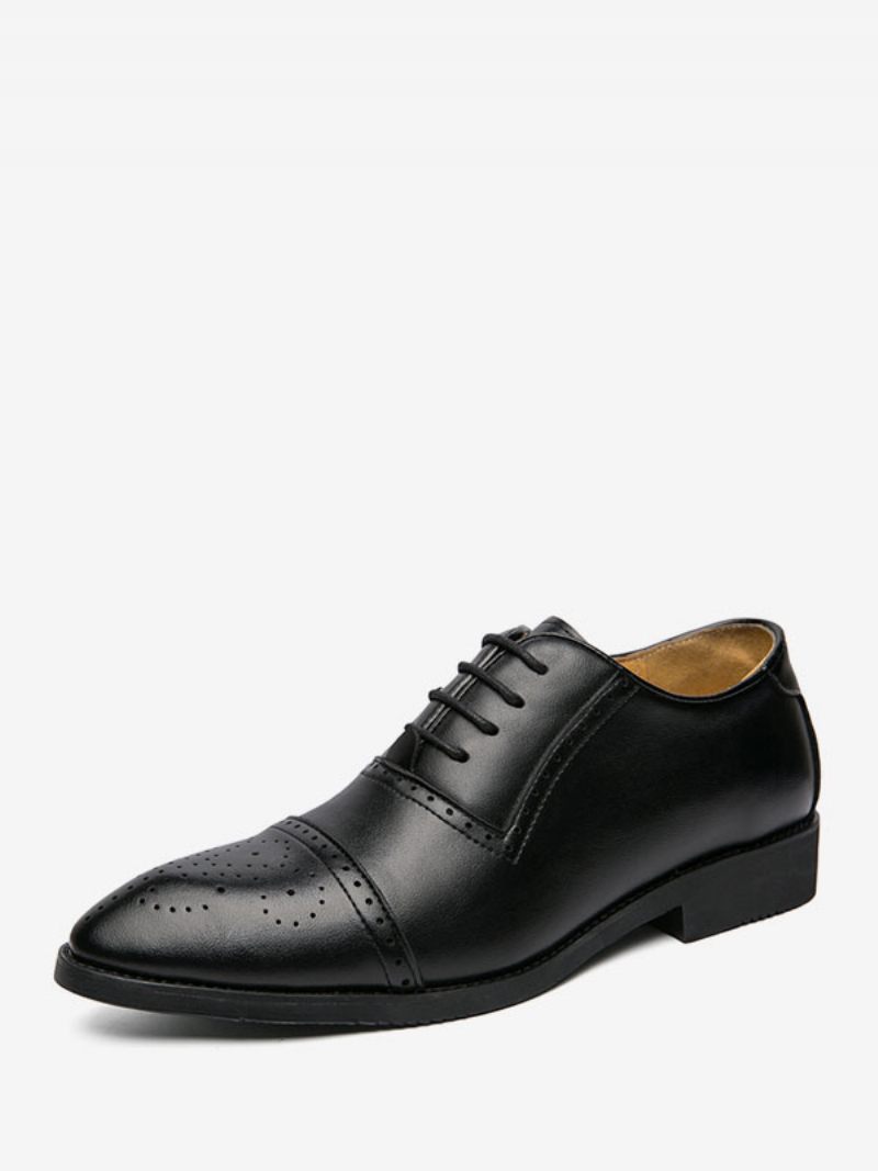 Chaussures Habillées Pour Hommes Élégantes À Bout Pointu Lacets Cuir Pu