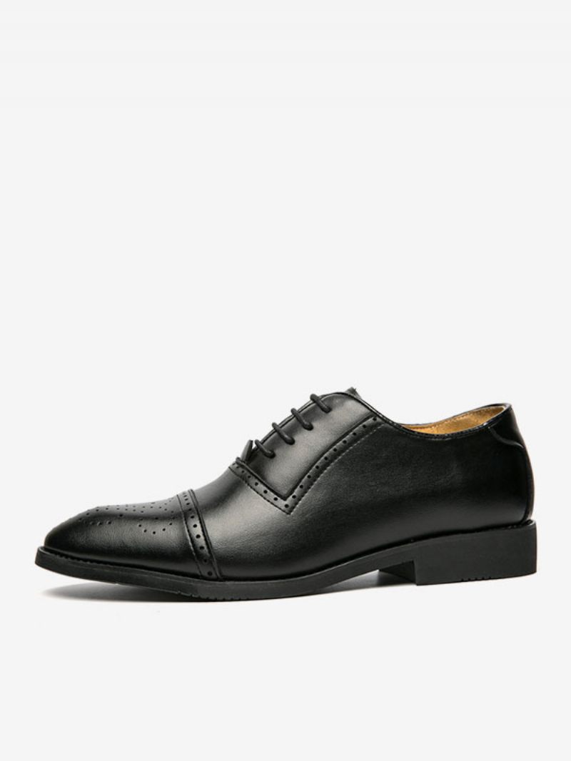 Chaussures Habillées Pour Hommes Élégantes À Bout Pointu Lacets Cuir Pu - Noir