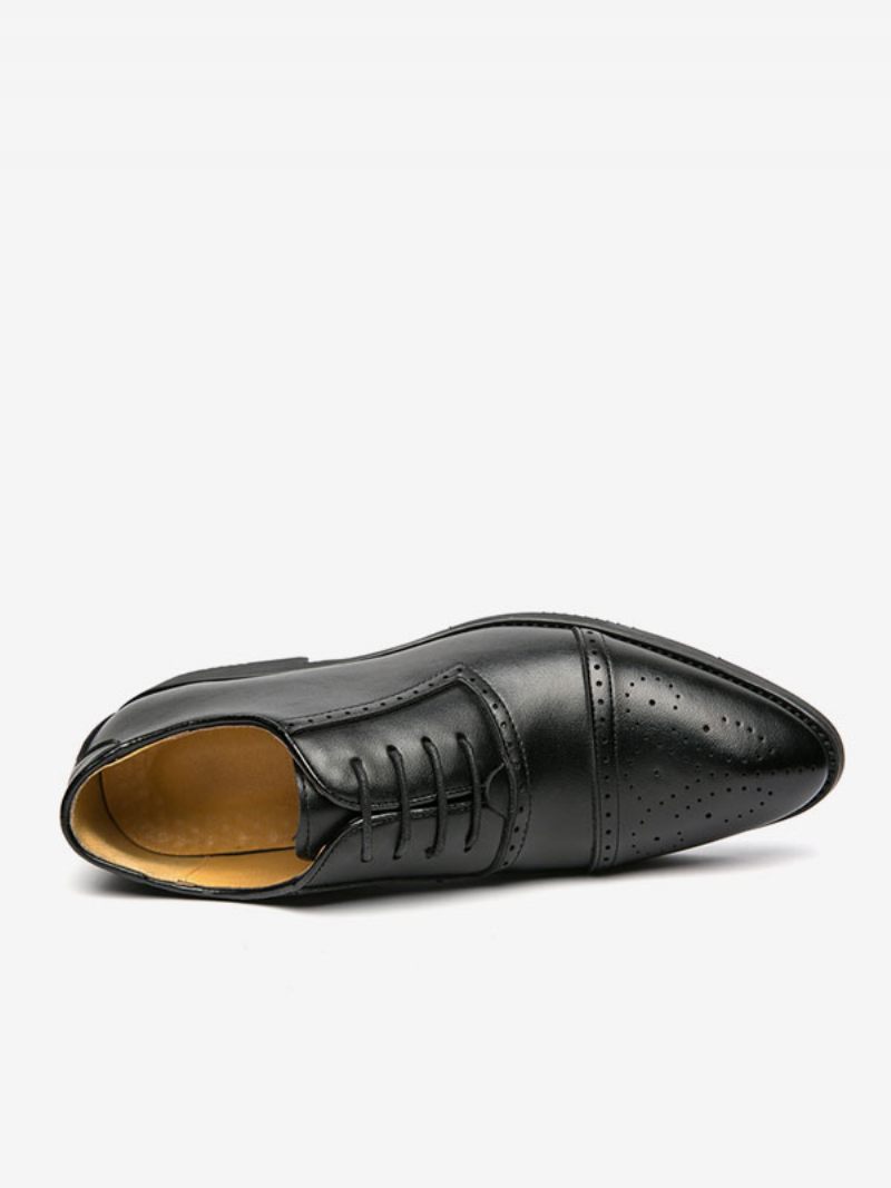 Chaussures Habillées Pour Hommes Élégantes À Bout Pointu Lacets Cuir Pu - Noir