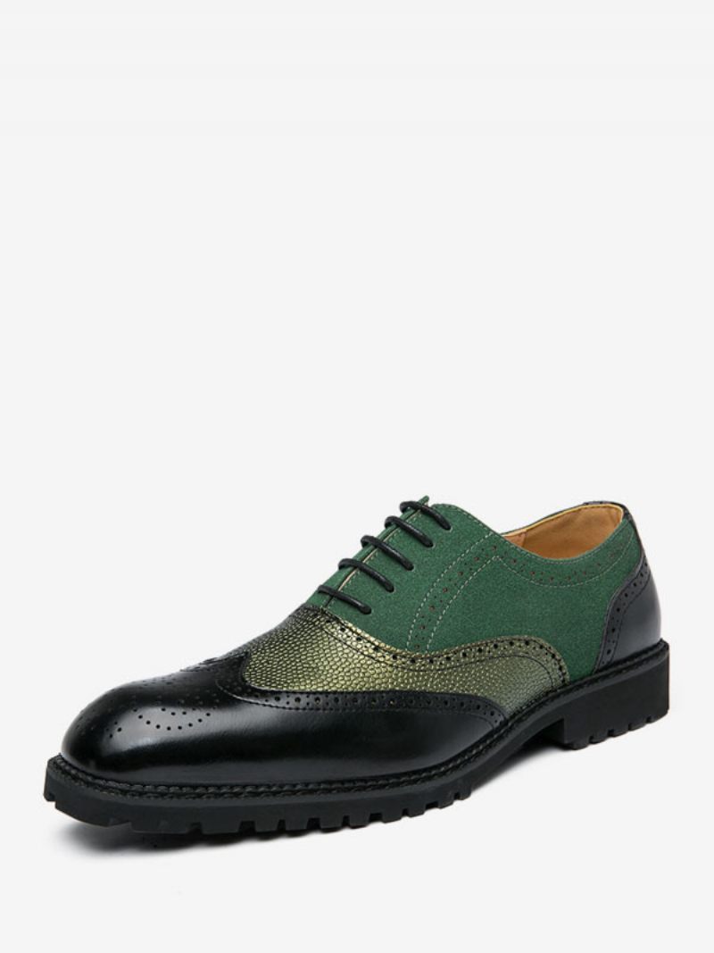 Chaussures Habillées Pour Hommes Élégantes À Bout Rond Avec Sangle Réglable Cuir Pu - Vert