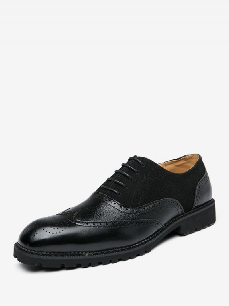 Chaussures Habillées Pour Hommes Élégantes À Bout Rond Avec Sangle Réglable Cuir Pu - Noir