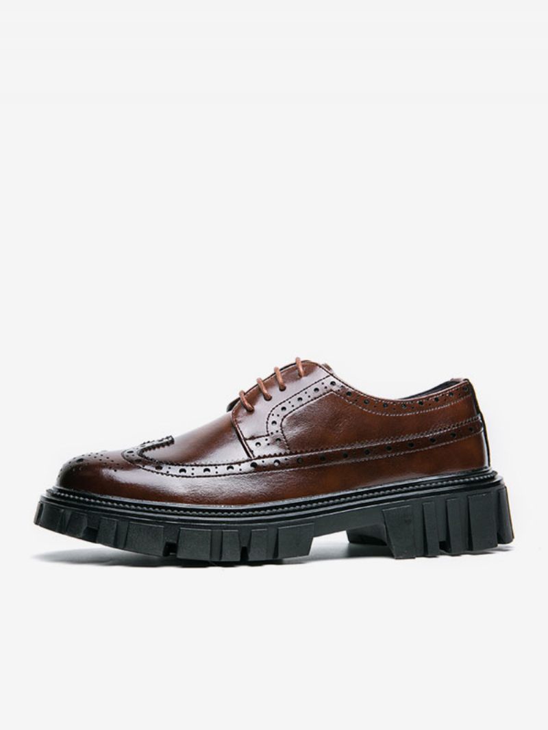 Chaussures Habillées Pour Hommes Élégantes À Bout Rond Avec Sangle Réglable Cuir Pu - Marron Café