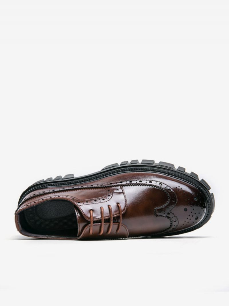 Chaussures Habillées Pour Hommes Élégantes À Bout Rond Avec Sangle Réglable Cuir Pu - Marron Café