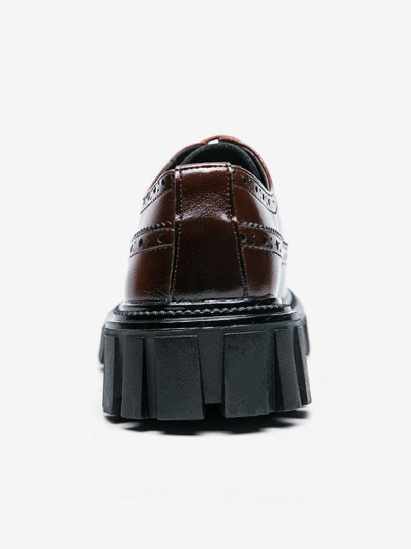 Chaussures Habillées Pour Hommes Élégantes À Bout Rond Avec Sangle Réglable Cuir Pu - Marron Café