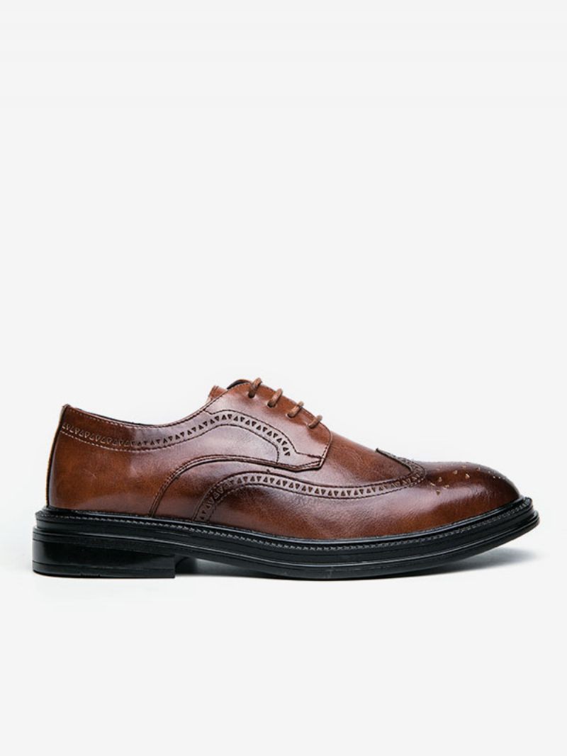 Chaussures Habillées Pour Hommes Élégantes À Bout Rond Avec Sangle Réglable Cuir Pu - Marron Café