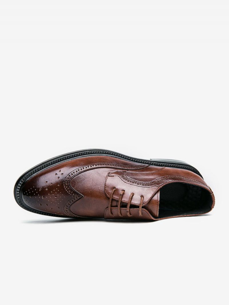 Chaussures Habillées Pour Hommes Élégantes À Bout Rond Avec Sangle Réglable Cuir Pu - Marron Café