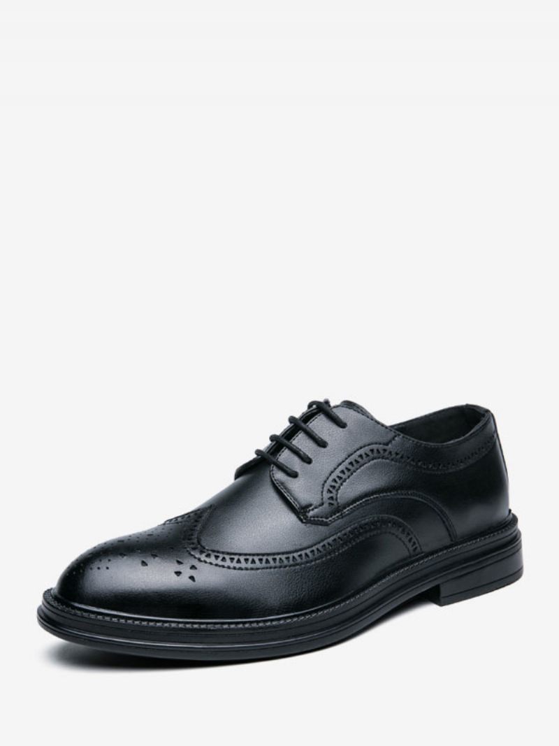 Chaussures Habillées Pour Hommes Élégantes À Bout Rond Avec Sangle Réglable Cuir Pu - Noir