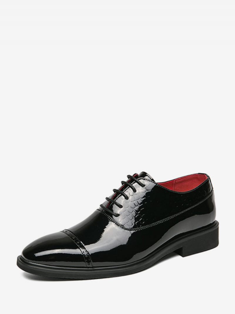 Chaussures Habillées Pour Hommes Élégantes Derby Cuir Pu Réglables À Bout Carré - Noir