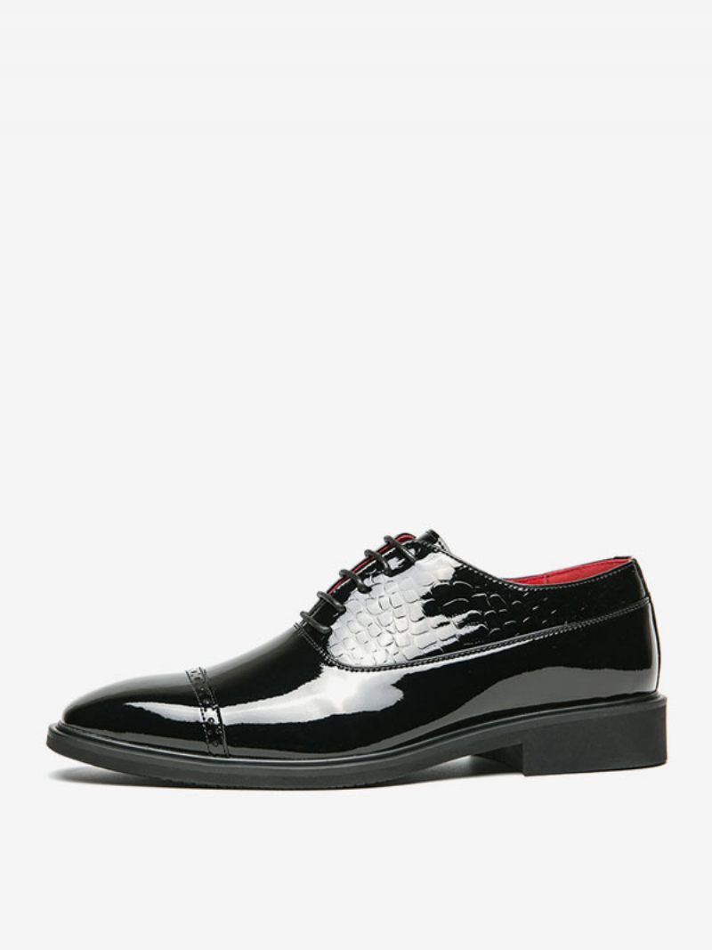 Chaussures Habillées Pour Hommes Élégantes Derby Cuir Pu Réglables À Bout Carré - Noir