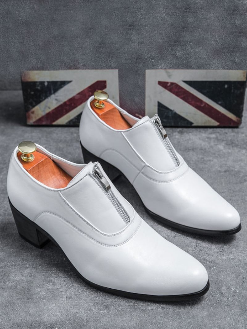 Chaussures Habillées Pour Hommes Fantastiques Bout Pointu À Lacets Cuir Pu - Blanc