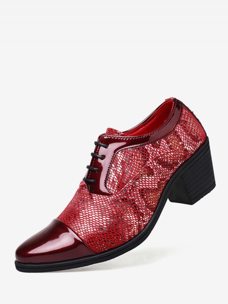 Chaussures Habillées Pour Hommes Fantastiques Bout Pointu À Lacets Cuir Pu Mariage Fête Bal - Rouge