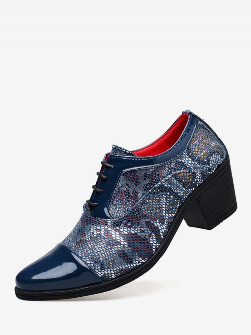 Chaussures Habillées Pour Hommes Fantastiques Bout Pointu À Lacets Cuir Pu Mariage Fête Bal - Bleu