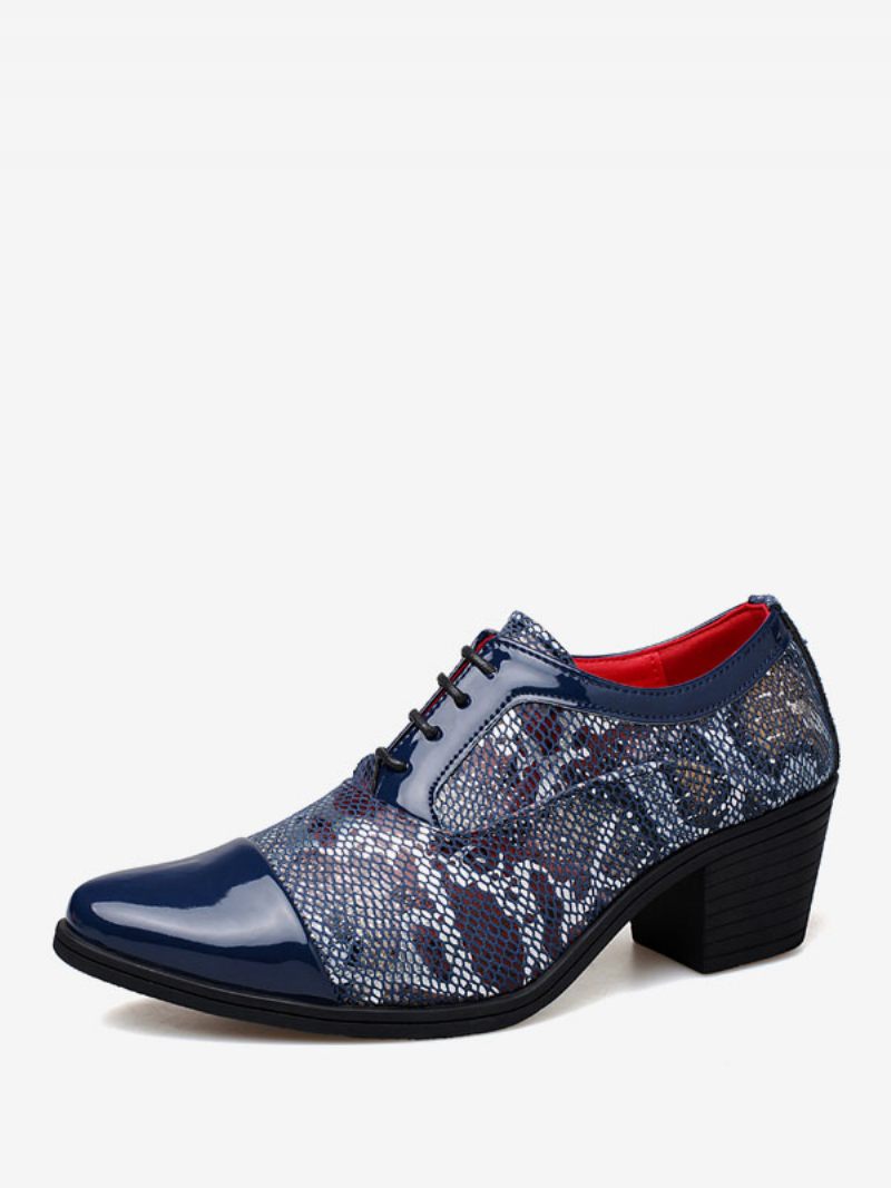 Chaussures Habillées Pour Hommes Fantastiques Bout Pointu À Lacets Cuir Pu Mariage Fête Bal - Bleu