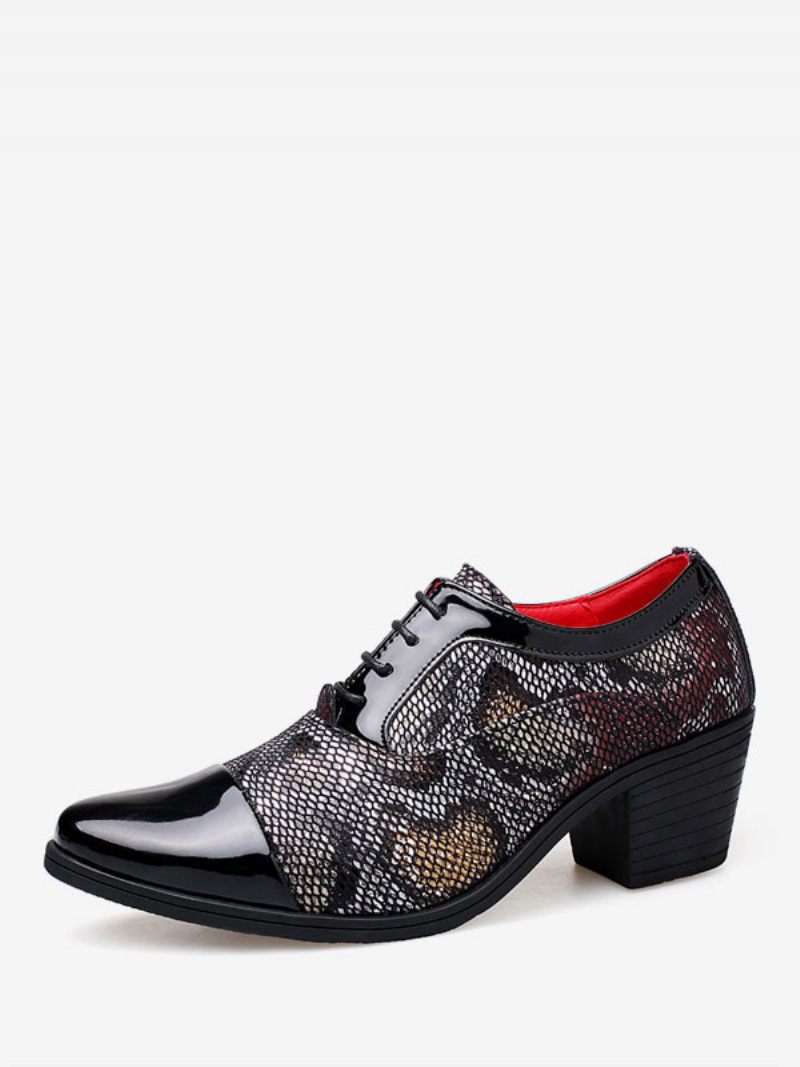 Chaussures Habillées Pour Hommes Fantastiques Bout Pointu À Lacets Cuir Pu Mariage Fête Bal - Noir