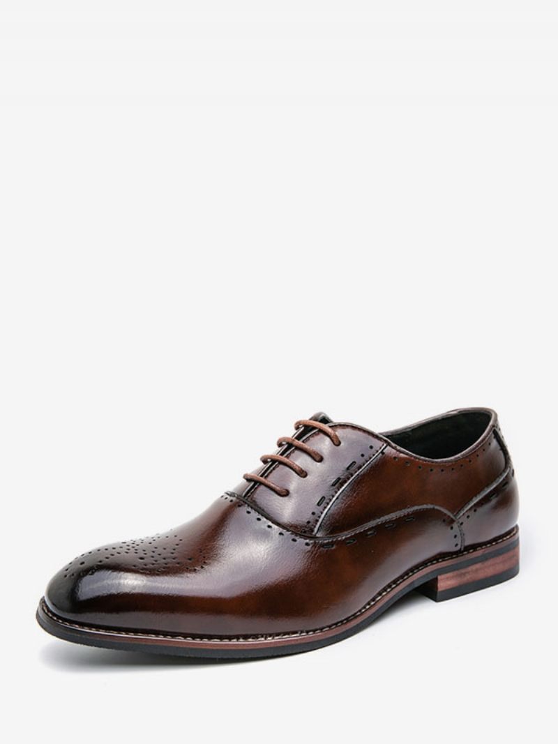 Chaussures Habillées Pour Hommes Marron Bout Carré Sangle Réglable Cuir Pu À Lacets