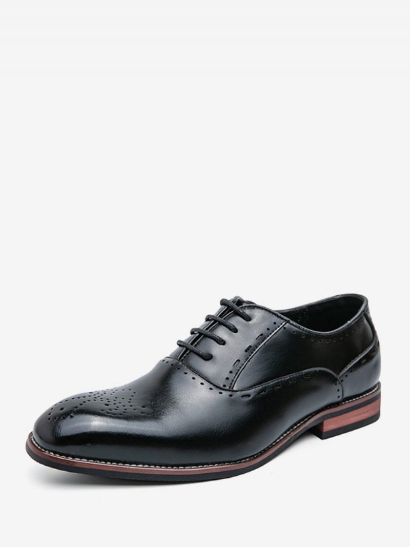 Chaussures Habillées Pour Hommes Marron Bout Carré Sangle Réglable Cuir Pu À Lacets - Noir