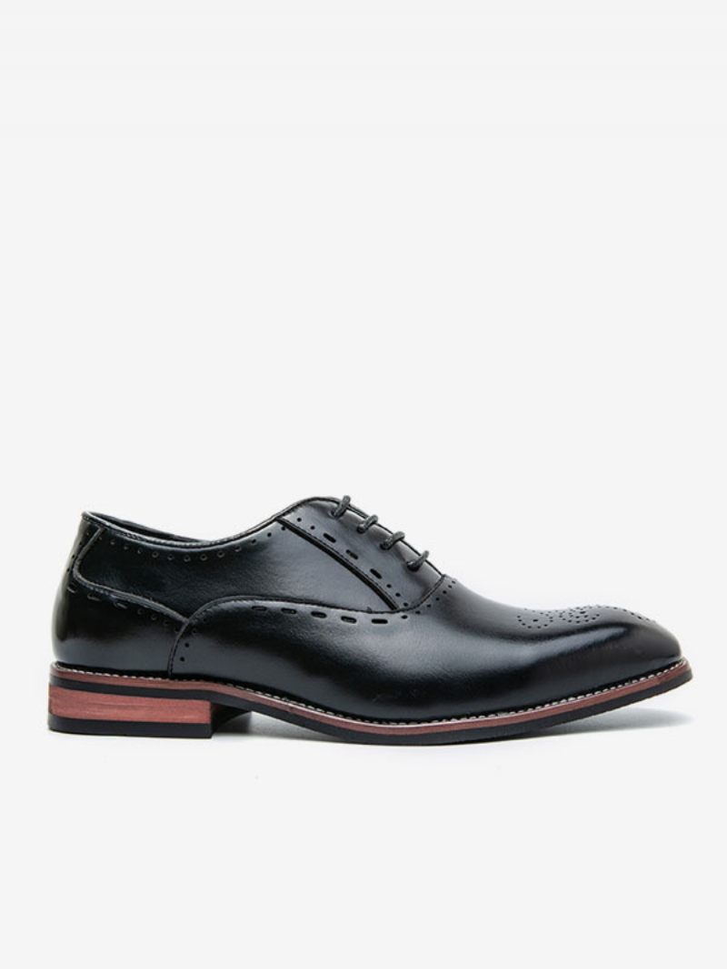 Chaussures Habillées Pour Hommes Marron Bout Carré Sangle Réglable Cuir Pu À Lacets - Noir