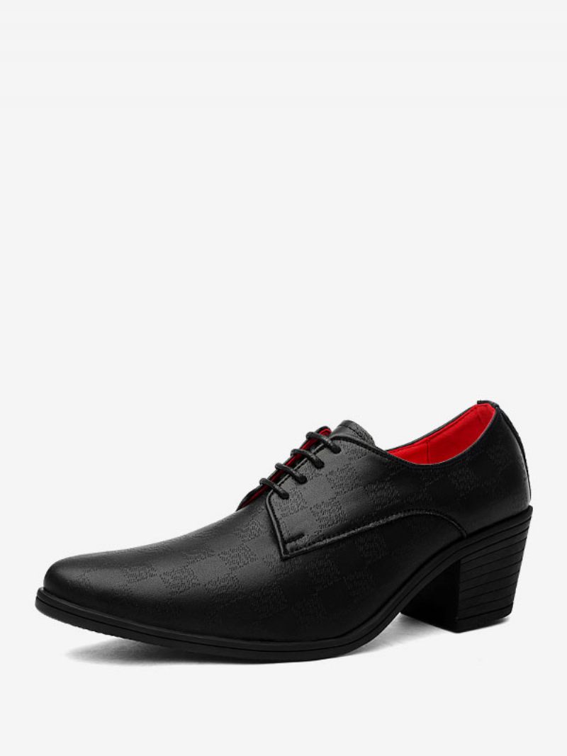 Chaussures Habillées Pour Hommes Mode Bout Pointu À Lacets Cuir Pu Mariage Fête Bal - Noir