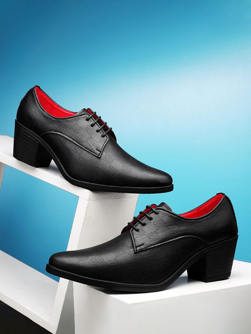 Chaussures Habillées Pour Hommes Mode Bout Pointu À Lacets Cuir Pu Mariage Fête Bal - Noir