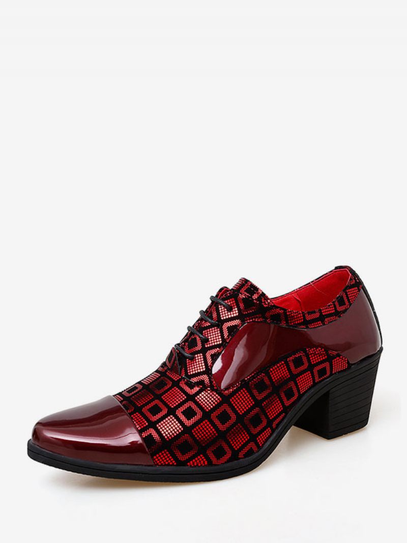 Chaussures Habillées Pour Hommes Mode Bout Pointu À Lacets Cuir Pu Mariage Fête Bal - Rouge