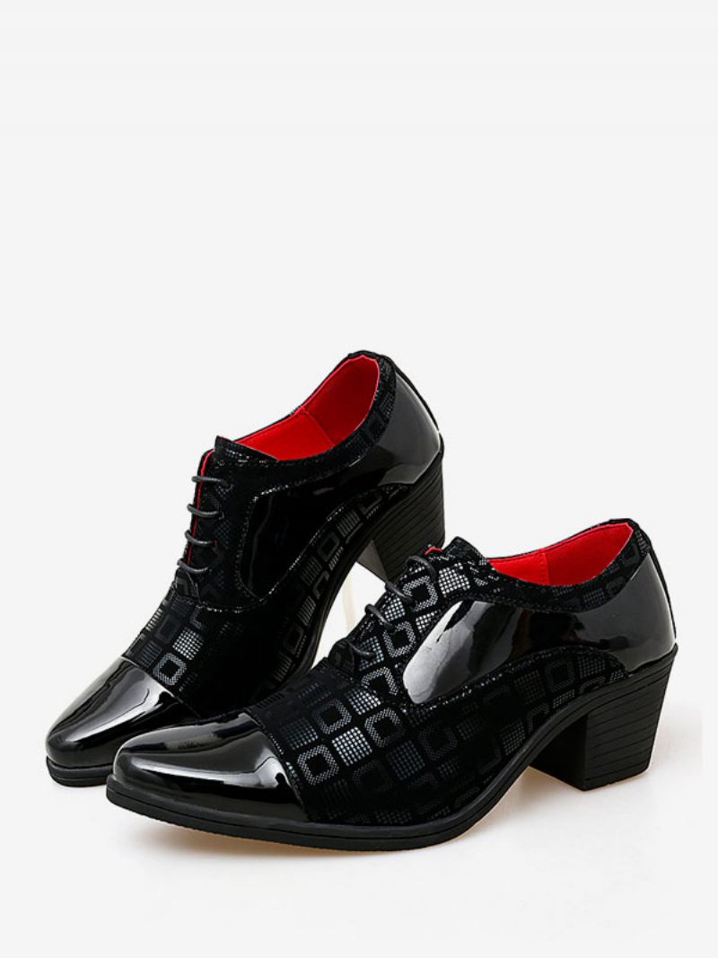 Chaussures Habillées Pour Hommes Mode Bout Pointu À Lacets Cuir Pu Mariage Fête Bal - Noir