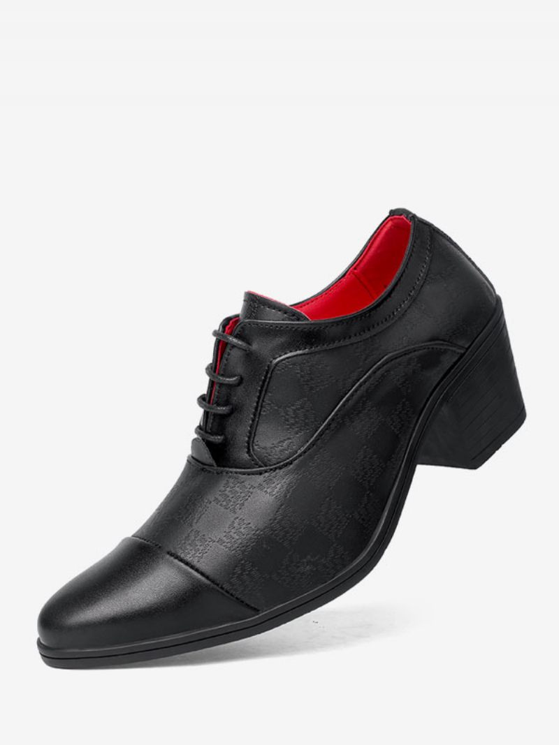 Chaussures Habillées Pour Hommes Mode Bout Pointu À Lacets Cuir Pu Mariage Fête Bal - Noir