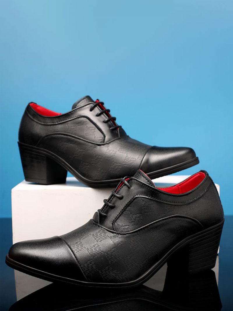 Chaussures Habillées Pour Hommes Mode Bout Pointu À Lacets Cuir Pu Mariage Fête Bal - Noir