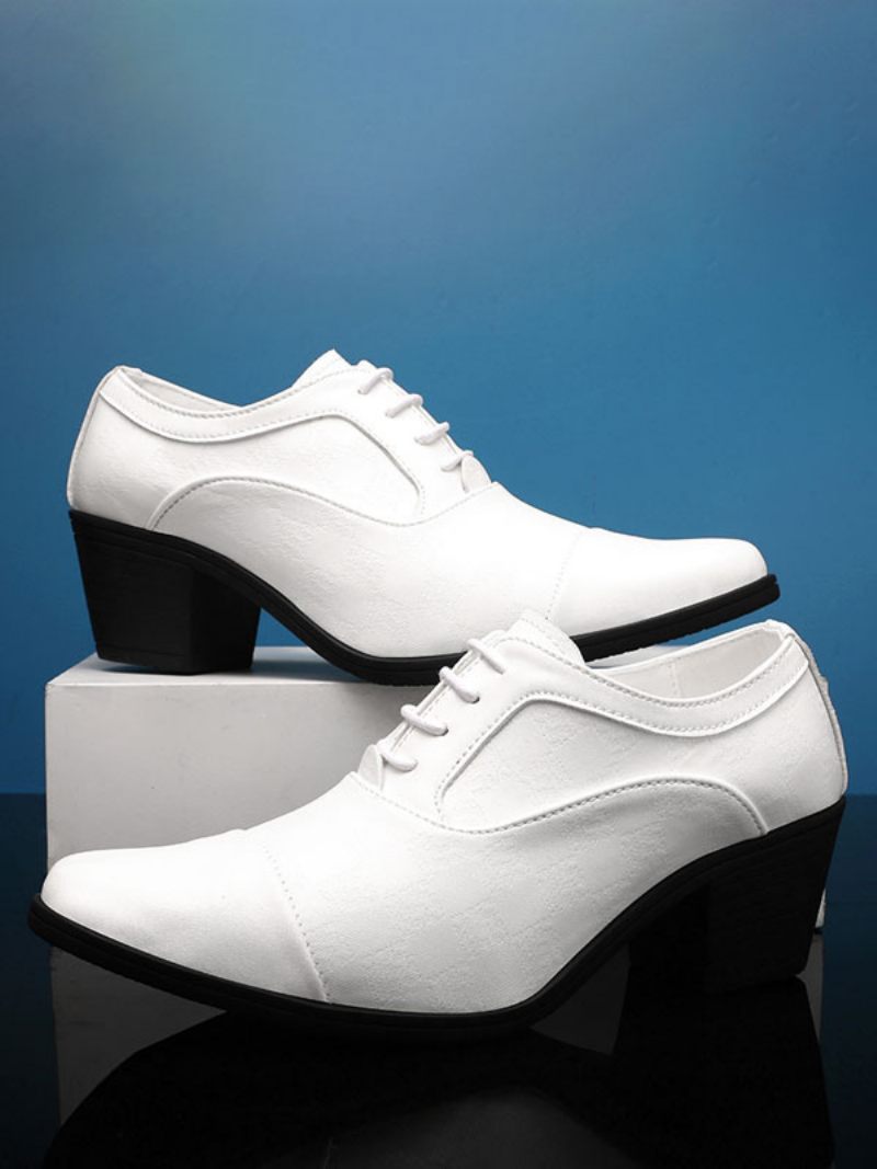 Chaussures Habillées Pour Hommes Mode Bout Pointu À Lacets Cuir Pu Mariage Fête Bal - Blanc