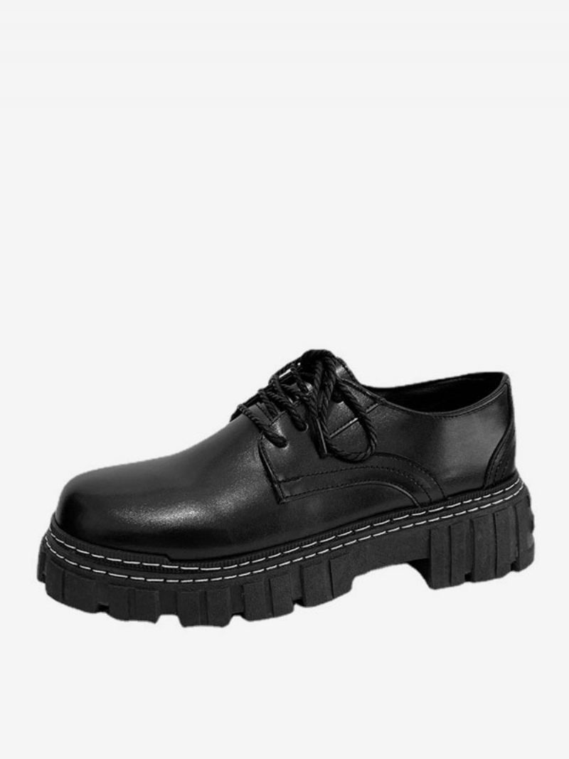 Chaussures Habillées Pour Hommes Mode Bout Rond À Lacets Cuir Pu - Noir