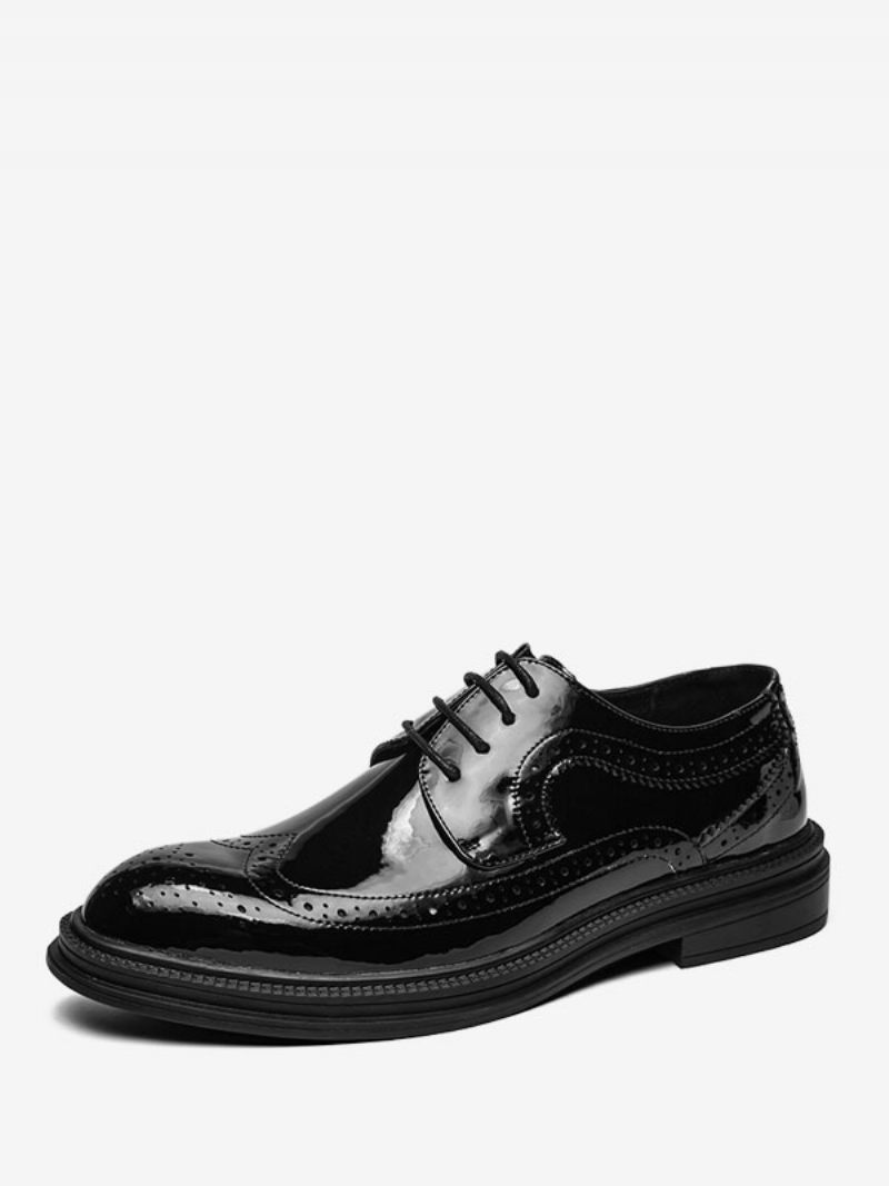 Chaussures Habillées Pour Hommes Mode Bout Rond À Lacets Cuir Pu - Noir