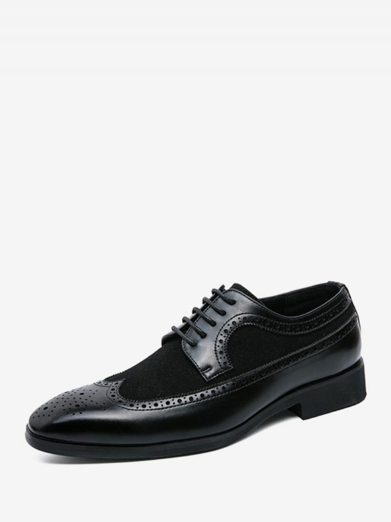 Chaussures Habillées Pour Hommes Mode Bout Rond À Lacets Cuir Pu Oxford Mariage Fête Bal - Noir