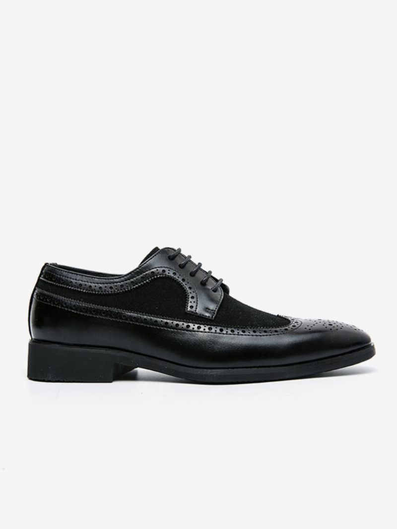 Chaussures Habillées Pour Hommes Mode Bout Rond À Lacets Cuir Pu Oxford Mariage Fête Bal - Noir