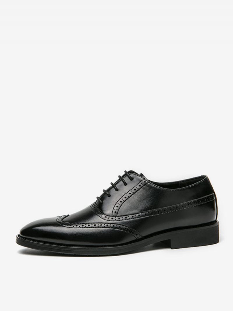 Chaussures Habillées Pour Hommes Mode Bout Rond Sangle Réglable Cuir Pu Oxford Marié - Noir