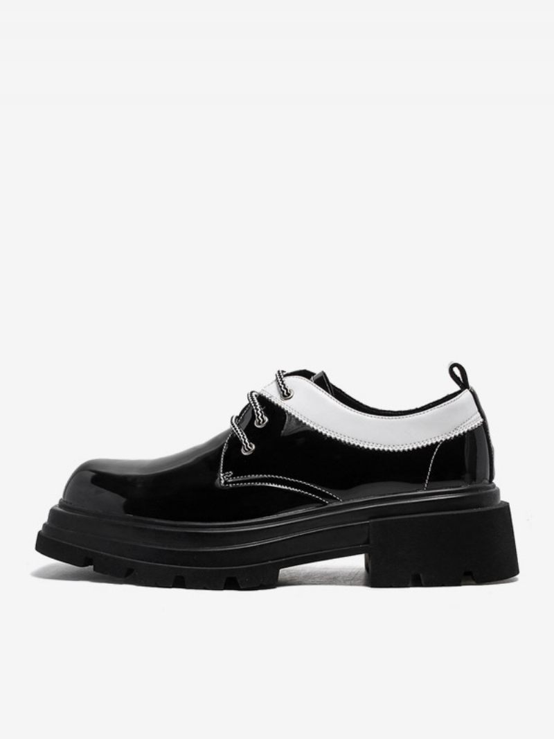 Chaussures Habillées Pour Hommes Mode Bout Rond Sangle Réglable Cuir Verni - Noir