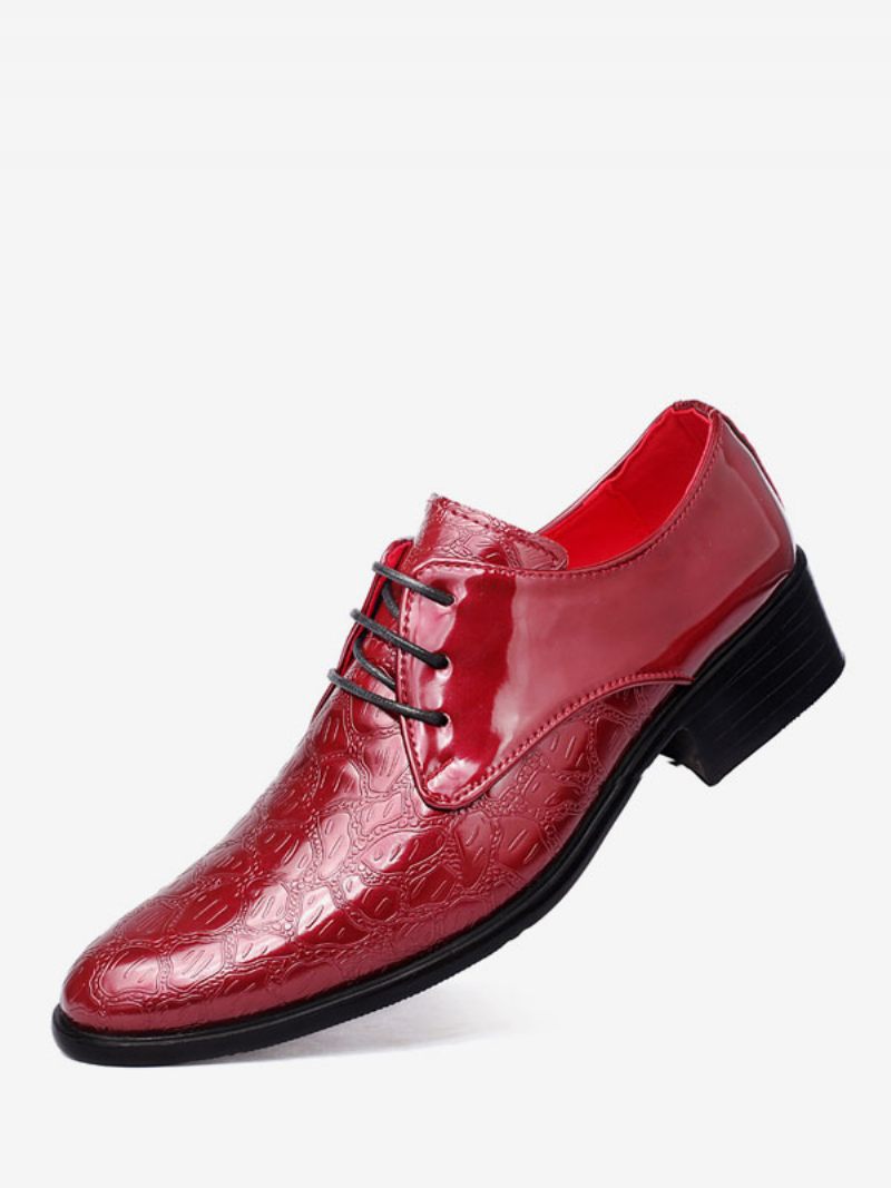 Chaussures Habillées Pour Hommes Mode À Lacets Cuir Pu Mariage Fête Bal - Rouge