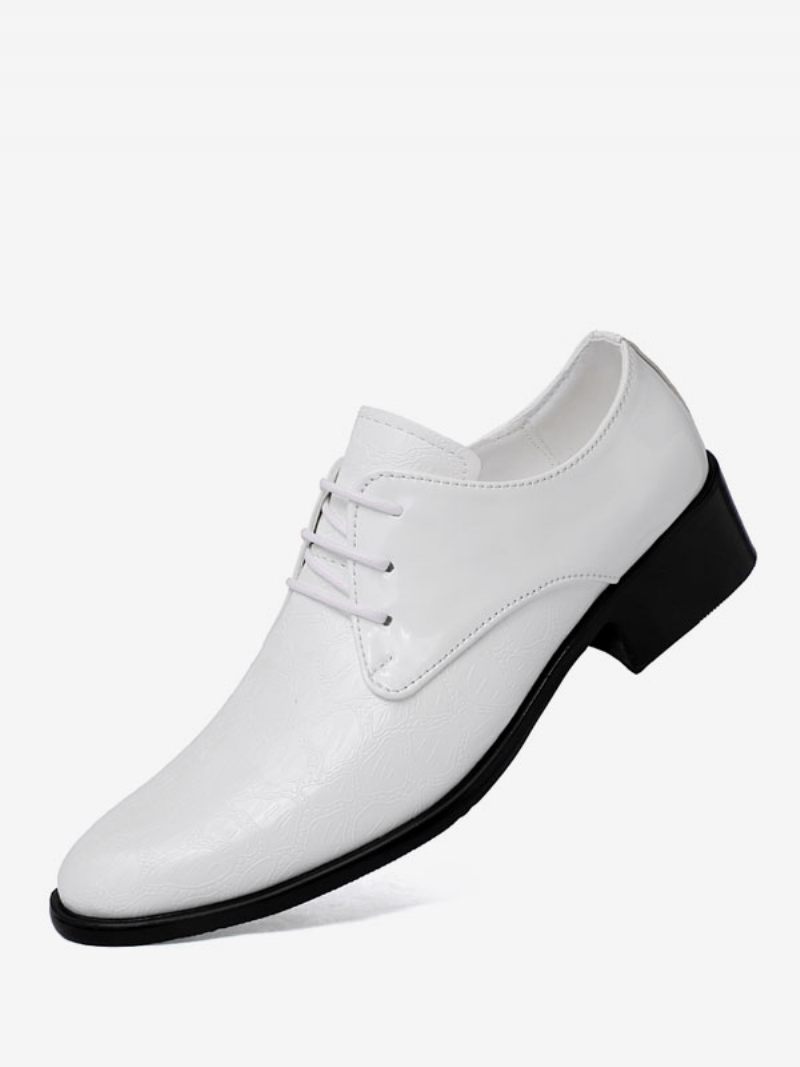 Chaussures Habillées Pour Hommes Mode À Lacets Cuir Pu Mariage Fête Bal - Blanc