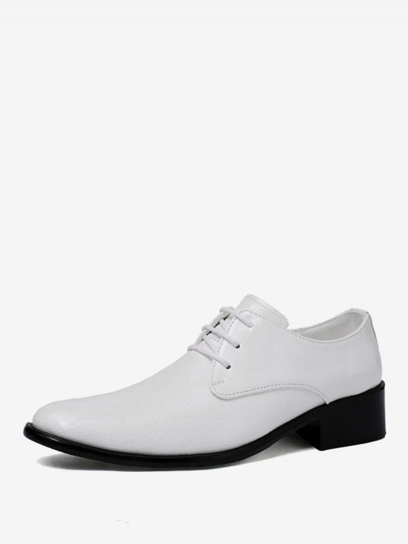 Chaussures Habillées Pour Hommes Mode À Lacets Cuir Pu Mariage Fête Bal - Blanc