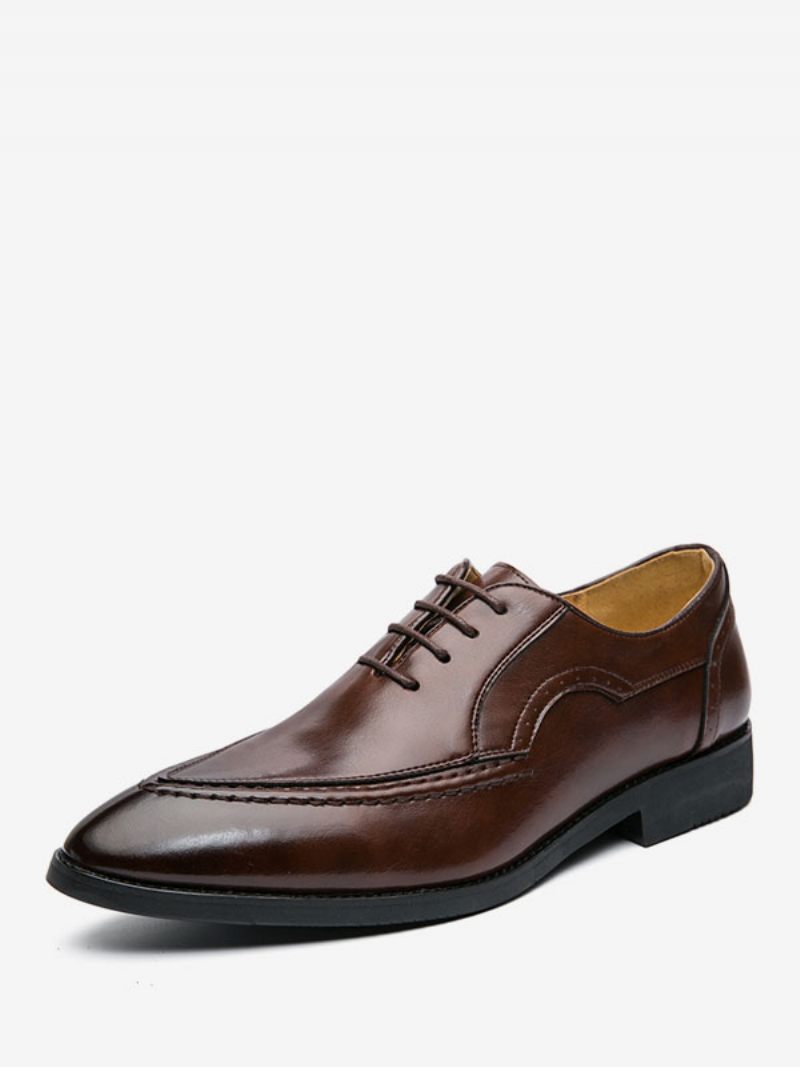 Chaussures Habillées Pour Hommes Modernes À Bout Pointu Lacets Cuir Pu - Marron Café